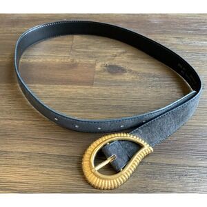 La Rue Textured Suede Leather Belt Small Medium Gold Paisley Buckle 32" x 1"